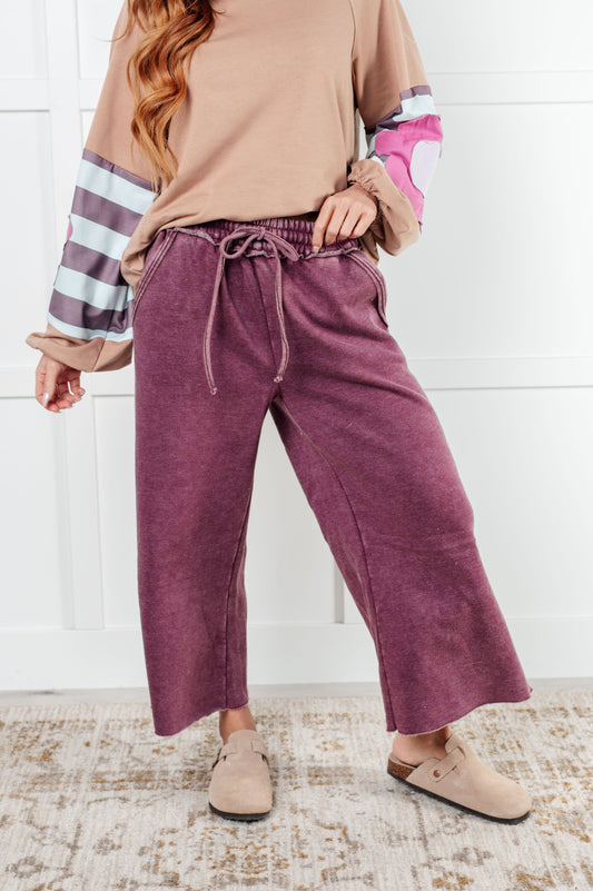 In or Out Wide Leg Cropped Pants in Eggplant MadreForte LLC