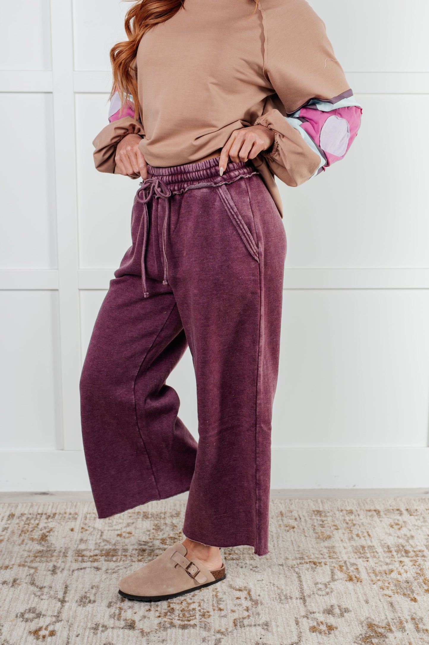 In or Out Wide Leg Cropped Pants in Eggplant MadreForte LLC