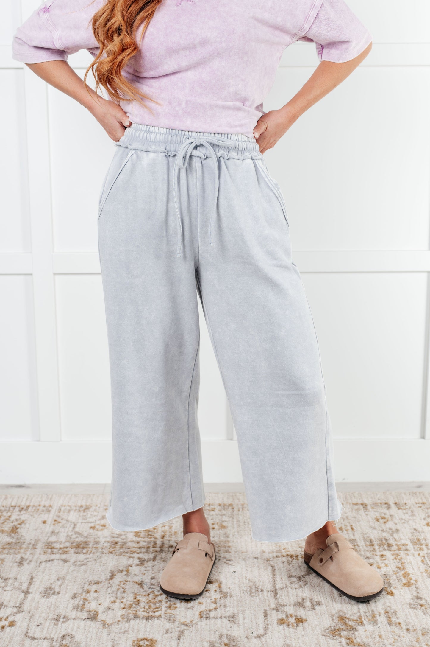 In or Out Wide Leg Cropped Pants in Light Grey MadreForte LLC