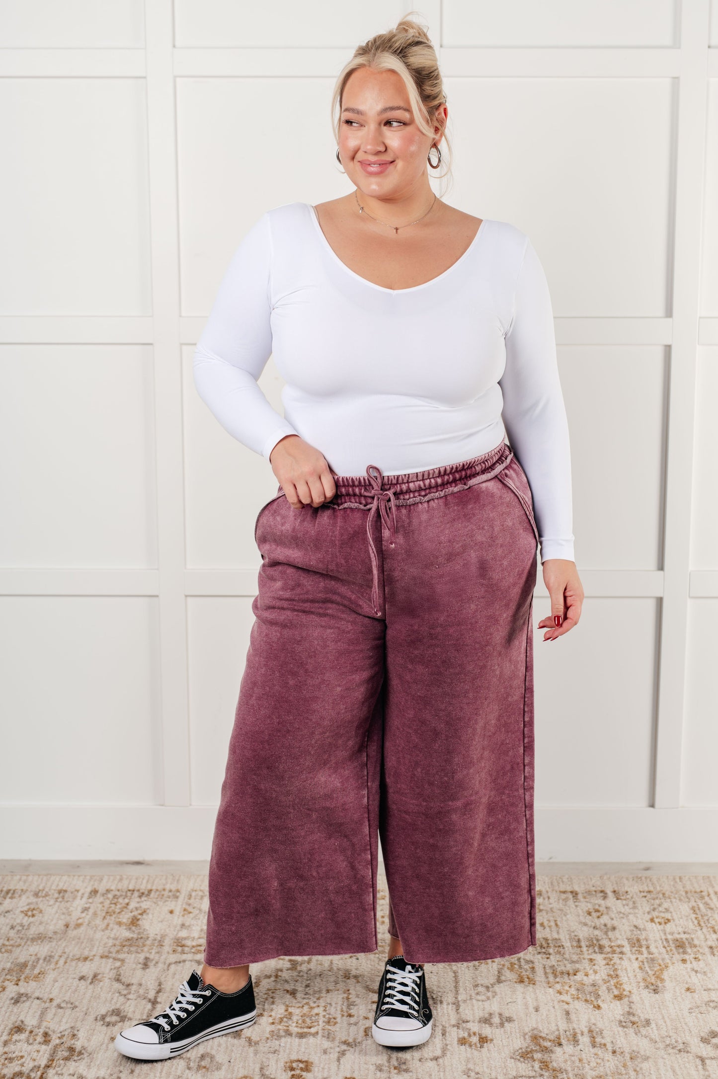 In or Out Wide Leg Cropped Pants in Eggplant MadreForte LLC