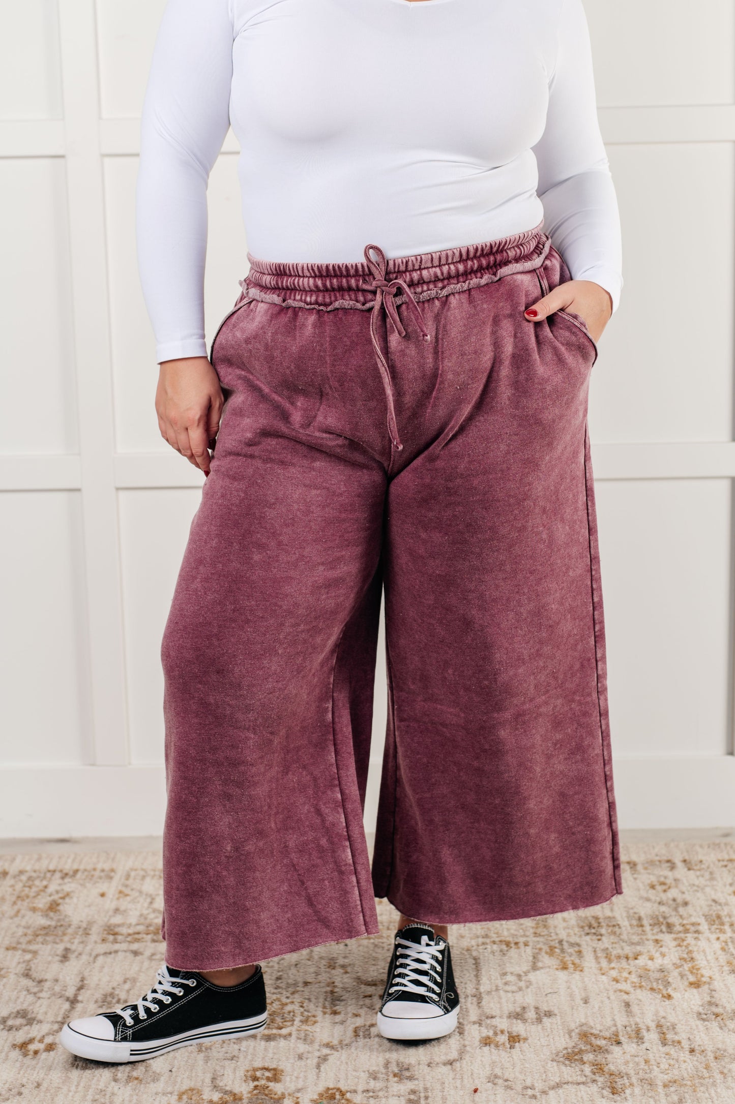 In or Out Wide Leg Cropped Pants in Eggplant MadreForte LLC