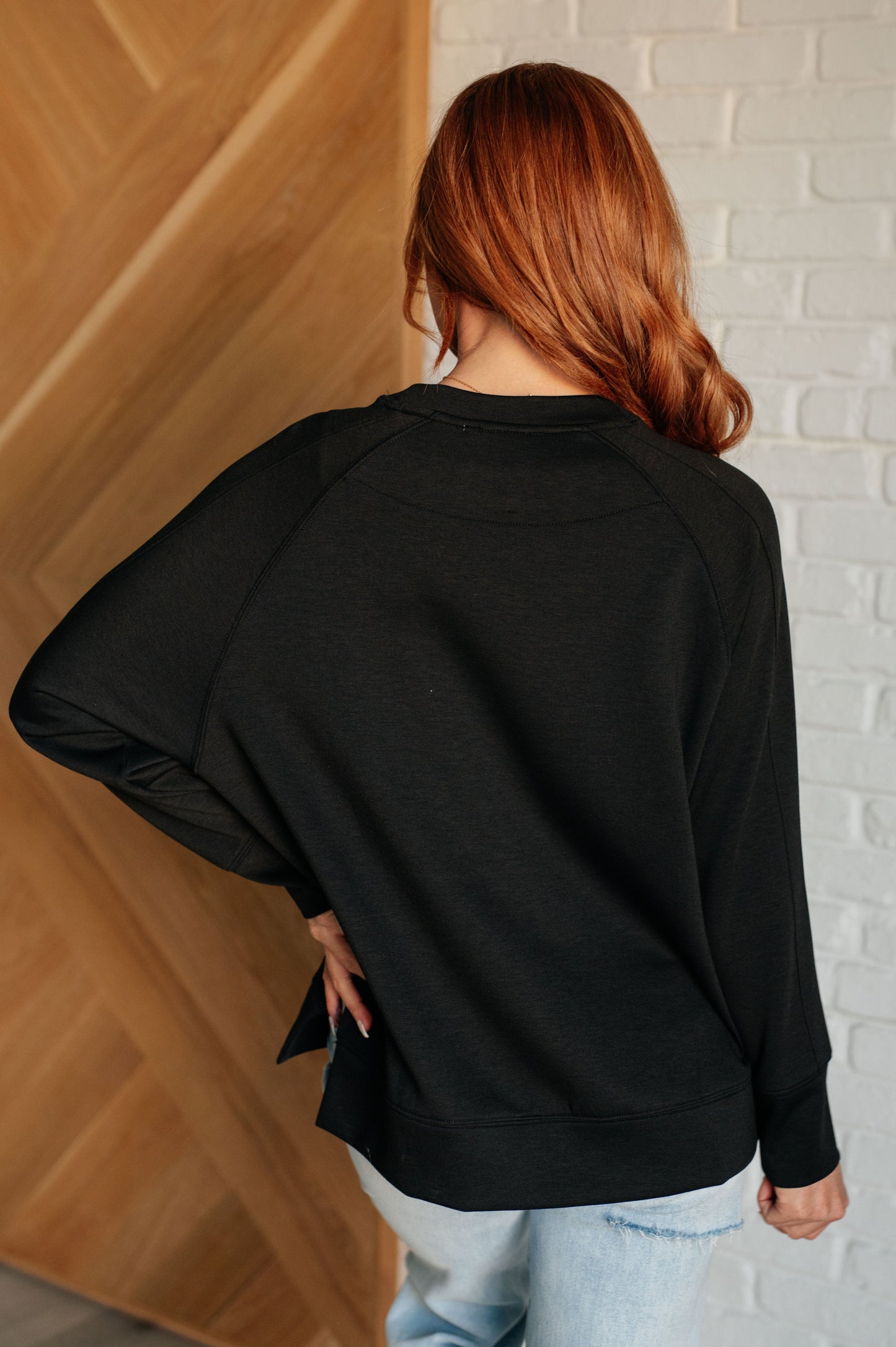 It's The Little Things Relaxed Scuba Pullover in Black MadreForte LLC