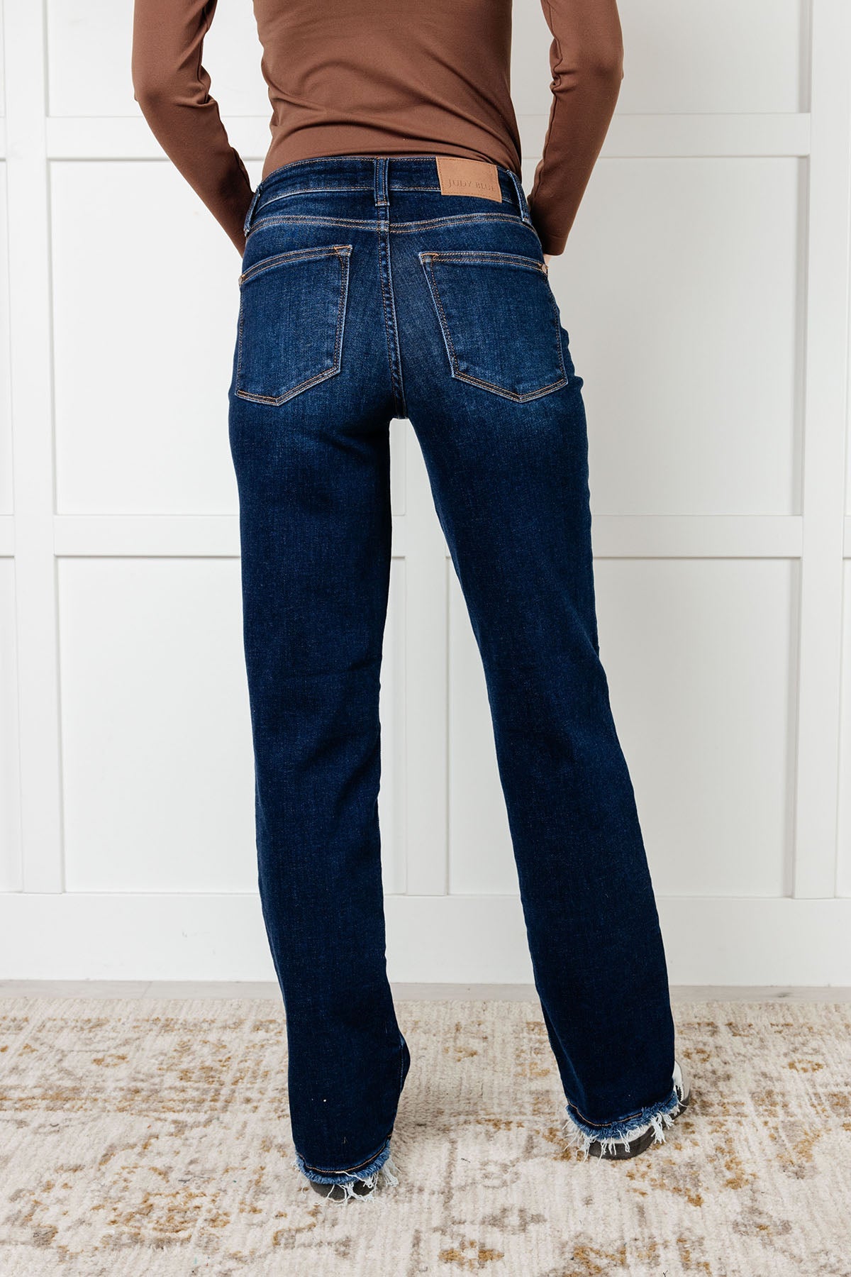 Jacqueline Mid Rise Frayed Hem Straight Leg Jean MadreForte LLC