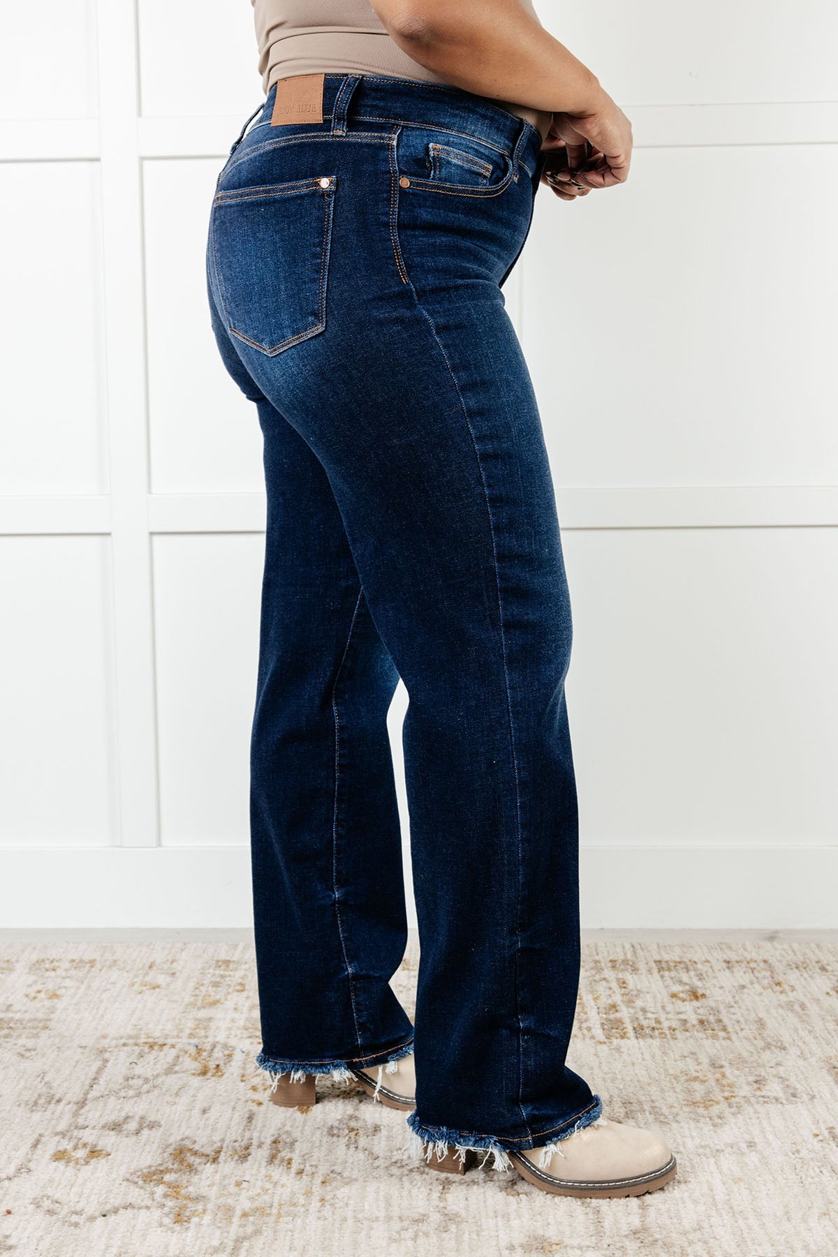 Jacqueline Mid Rise Frayed Hem Straight Leg Jean MadreForte LLC