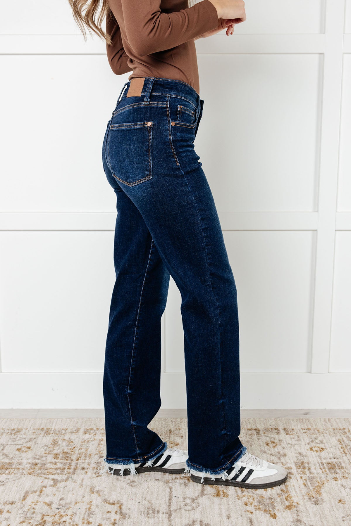 Jacqueline Mid Rise Frayed Hem Straight Leg Jean MadreForte LLC