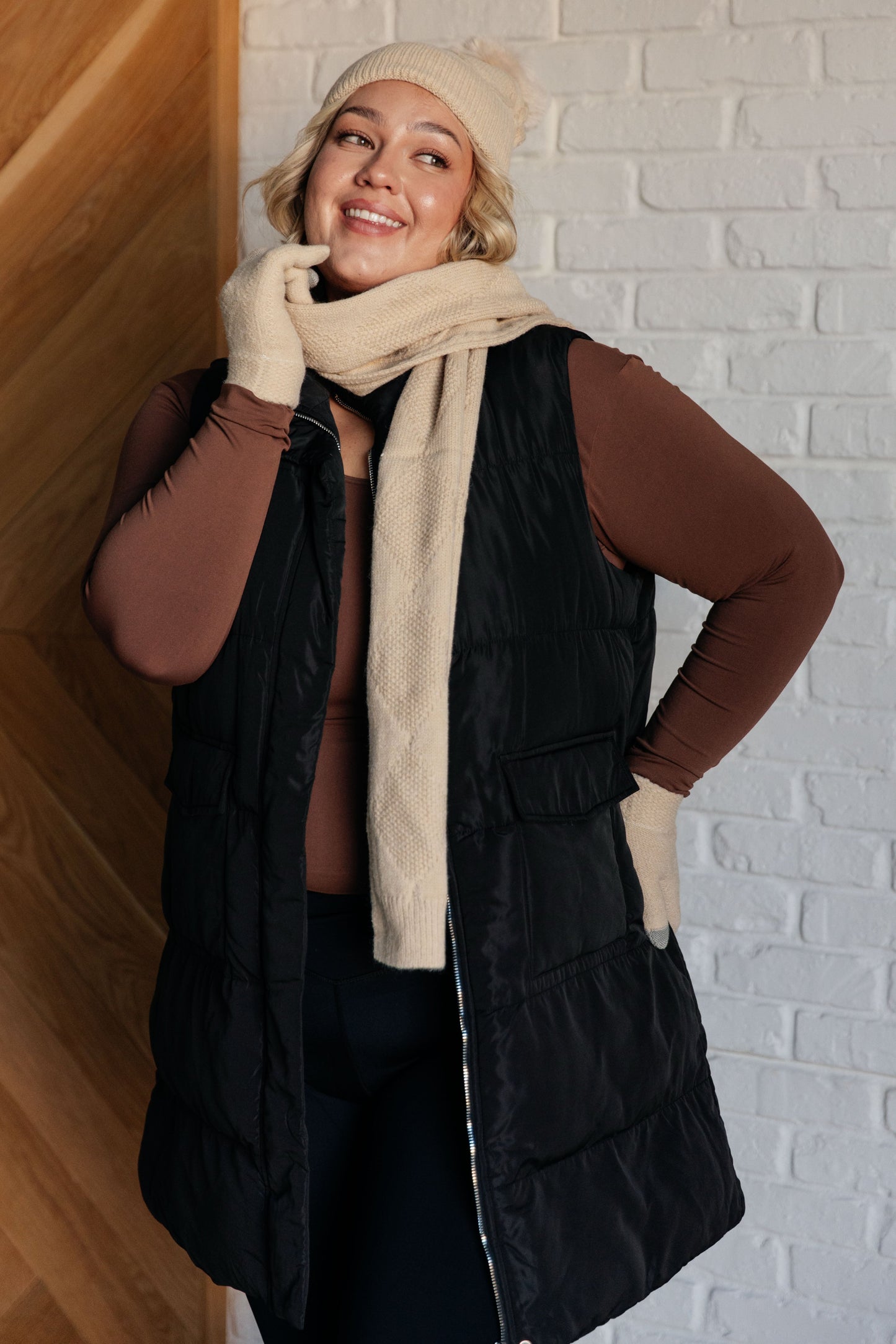 Jane Frost Beanie, Glove, and Scarf Set in Beige MadreForte LLC