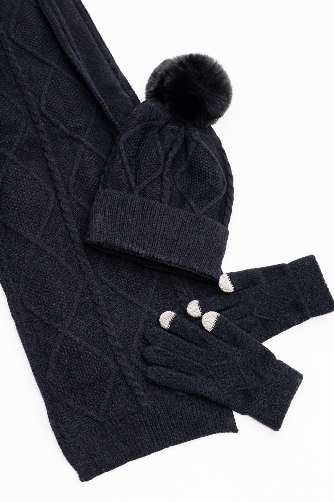 Jane Frost Beanie, Glove, and Scarf Set In Black MadreForte LLC