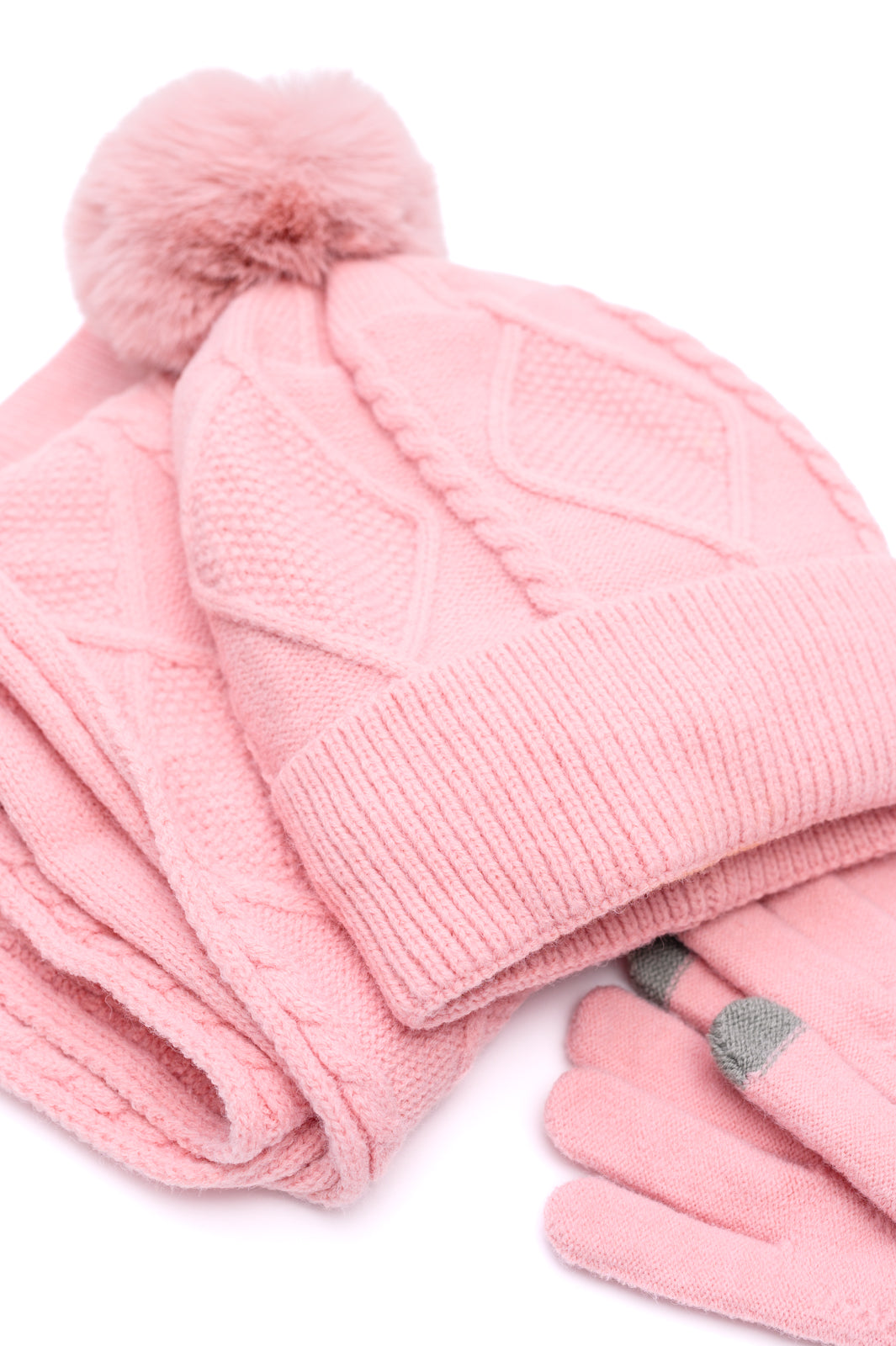 Jane Frost Beanie, Glove, and Scarf Set in Pink MadreForte LLC