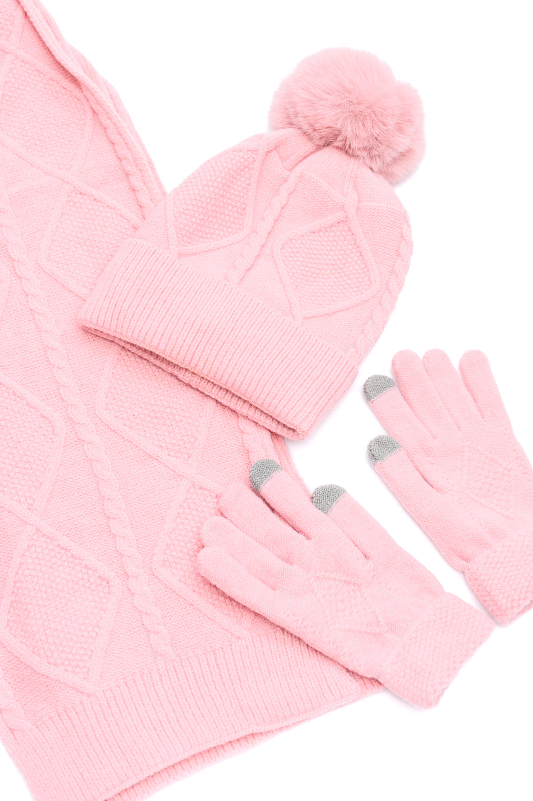 Jane Frost Beanie, Glove, and Scarf Set in Pink MadreForte LLC