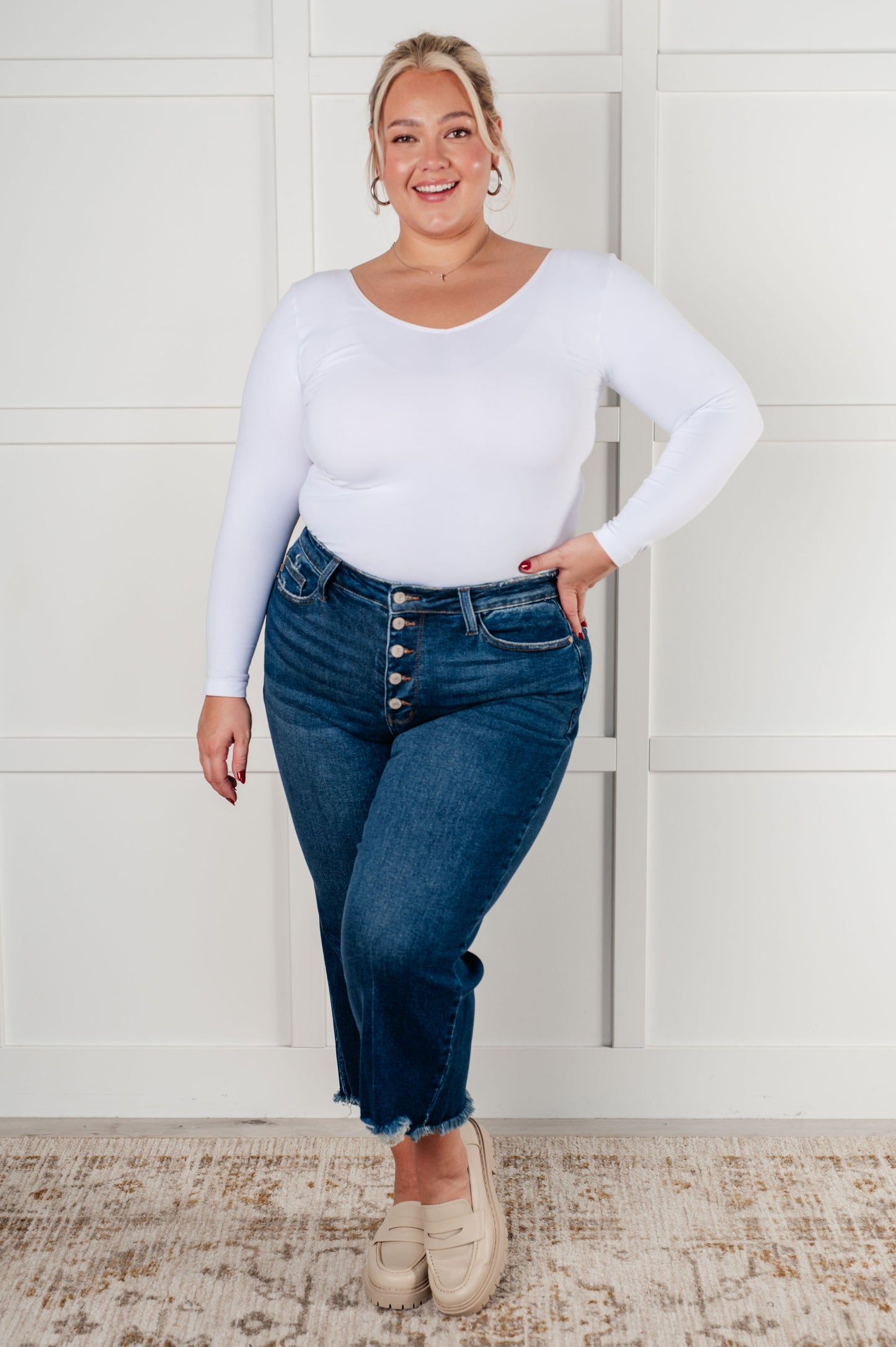 Janice High Rise Button Fly Wide Leg Crop Jeans MadreForte LLC