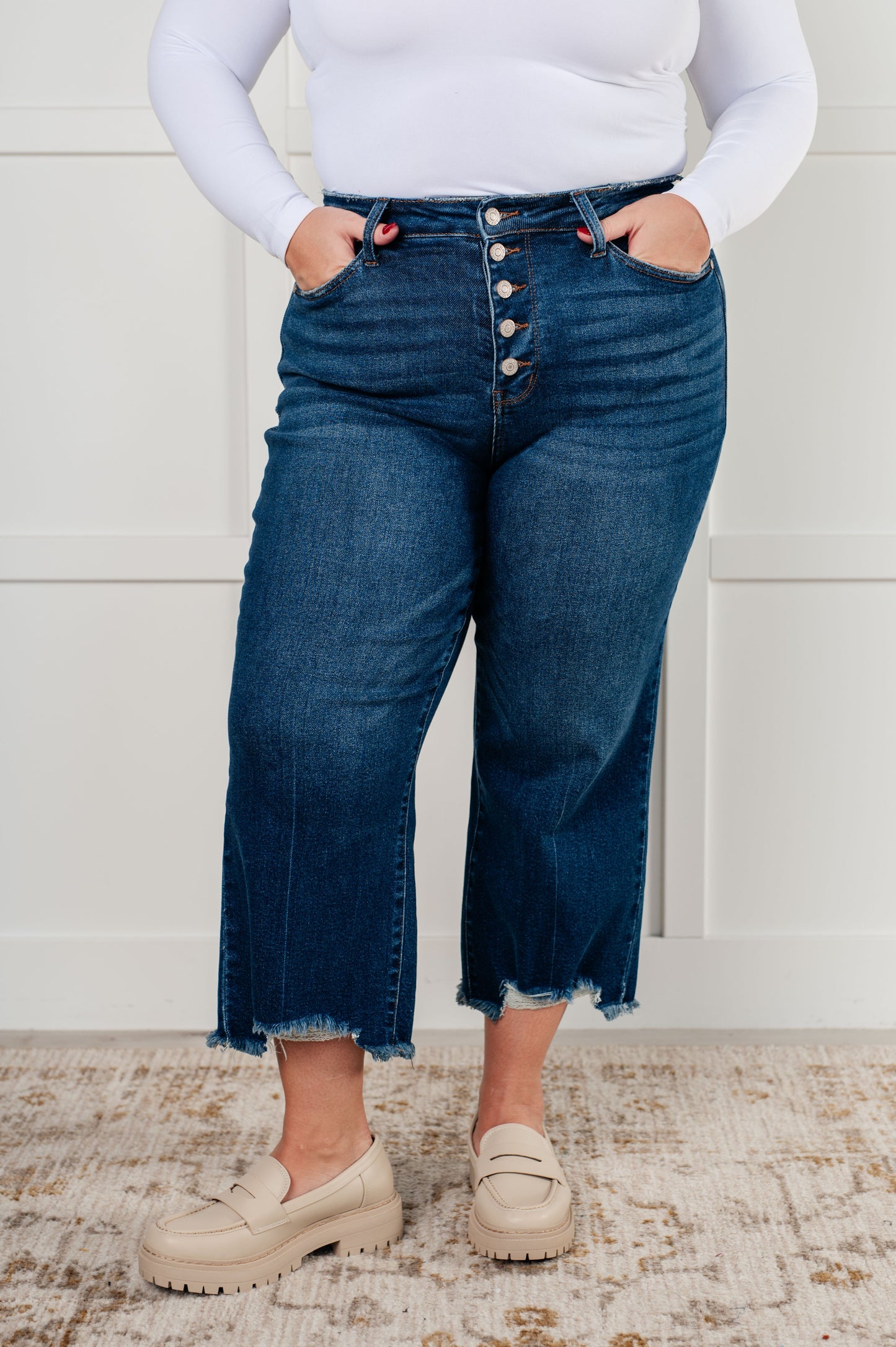 Janice High Rise Button Fly Wide Leg Crop Jeans MadreForte LLC