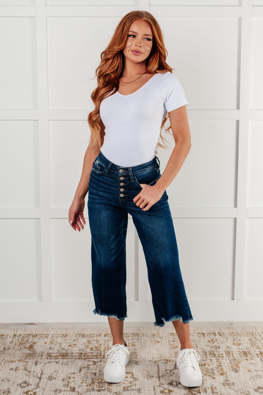 Janice High Rise Button Fly Wide Leg Crop Jeans MadreForte LLC