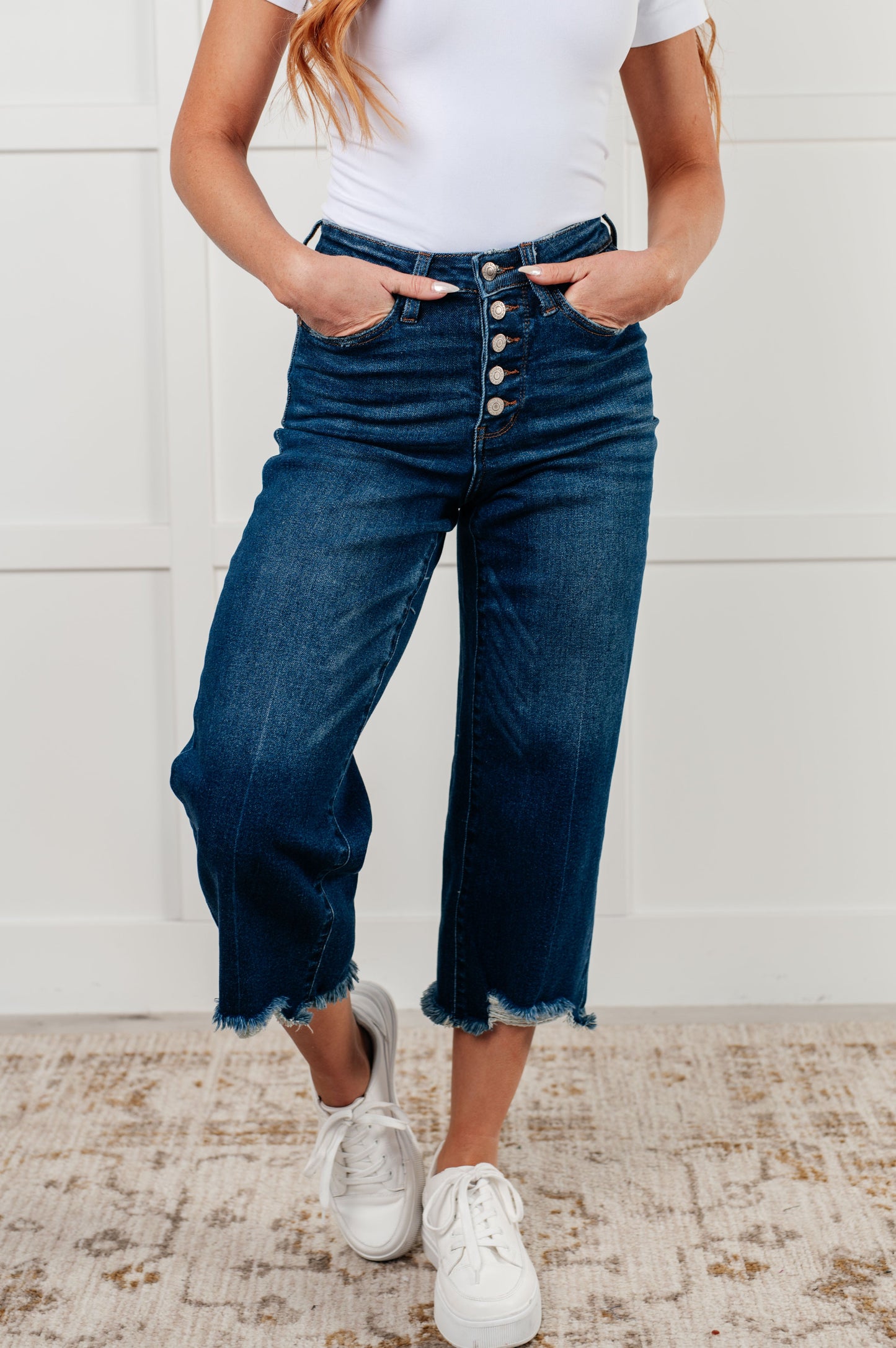 Janice High Rise Button Fly Wide Leg Crop Jeans MadreForte LLC