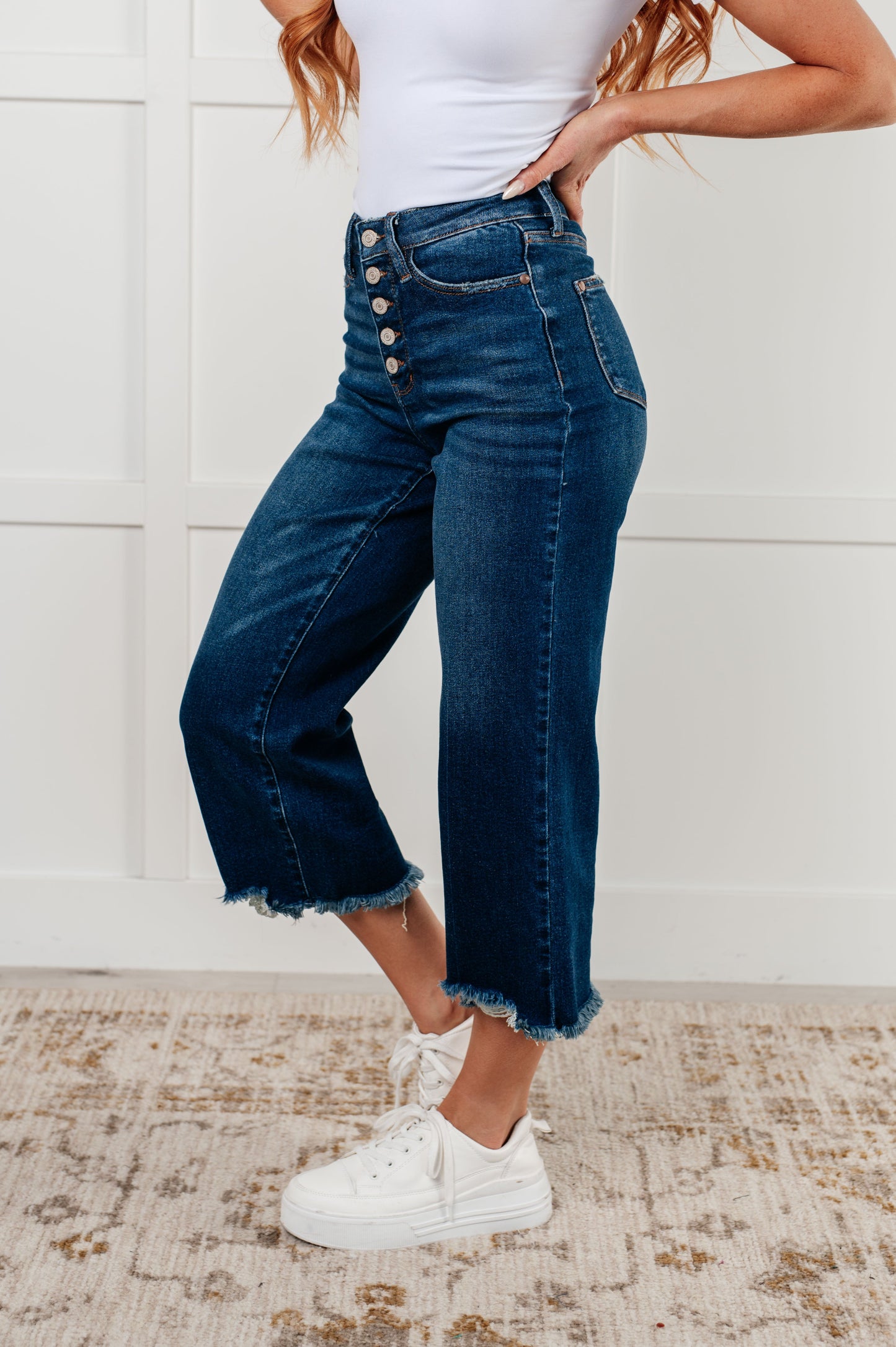 Janice High Rise Button Fly Wide Leg Crop Jeans MadreForte LLC