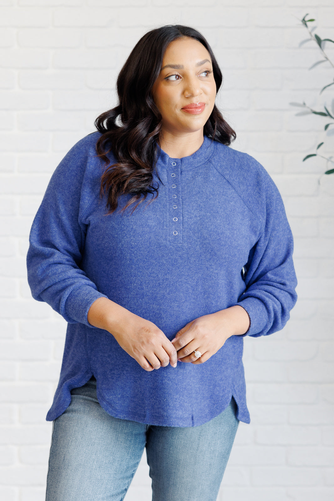 Keeping it Real Brushed Melange Hacci Long Sleeve Tee in Bright Blue MadreForte LLC