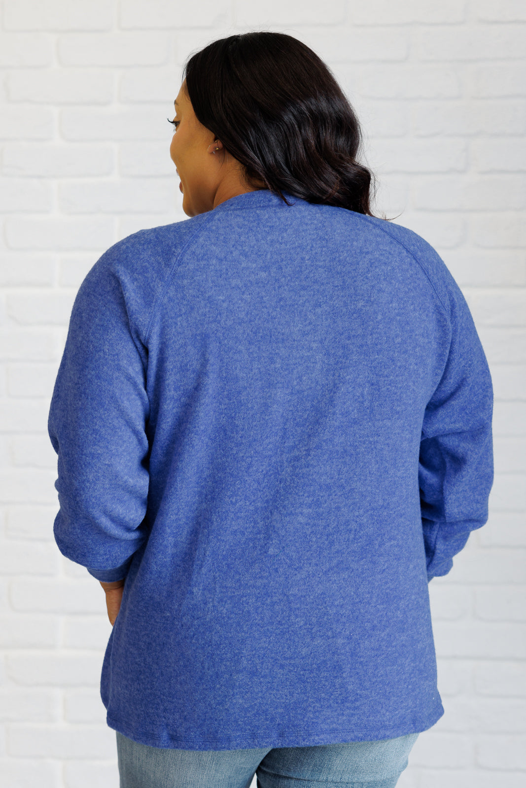 Keeping it Real Brushed Melange Hacci Long Sleeve Tee in Bright Blue MadreForte LLC