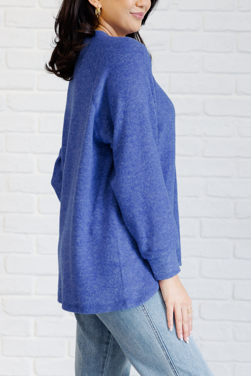 Keeping it Real Brushed Melange Hacci Long Sleeve Tee in Bright Blue MadreForte LLC