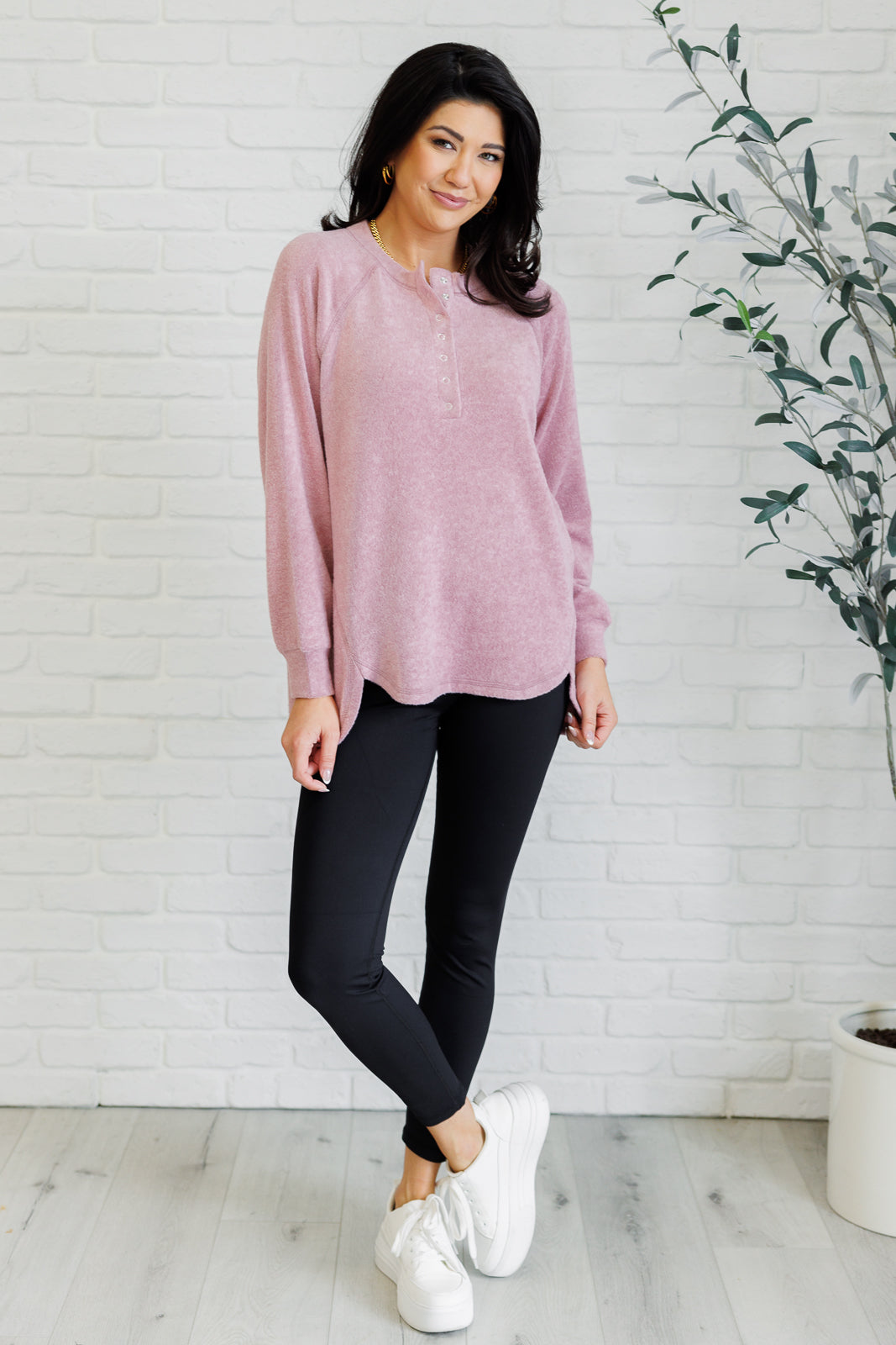 Keeping it Real Brushed Melange Hacci Long Sleeve Tee in Light Rose MadreForte LLC