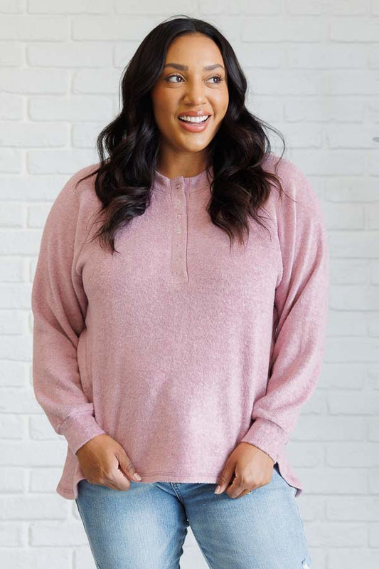 Keeping it Real Brushed Melange Hacci Long Sleeve Tee in Light Rose MadreForte LLC