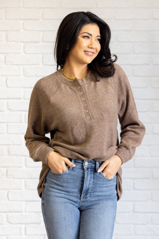 Keeping it Real Brushed Melange Hacci Long Sleeve Tee in Mocha MadreForte LLC