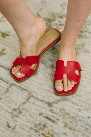 Knit Square Toe Slip on Sandal in Red