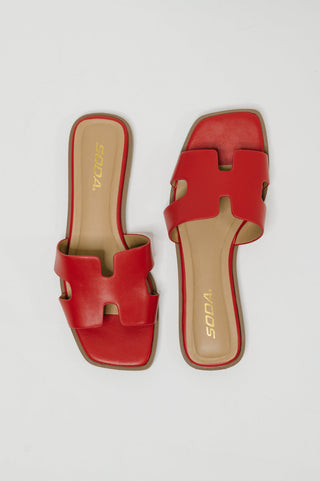 Knit Square Toe Slip on Sandal in Red