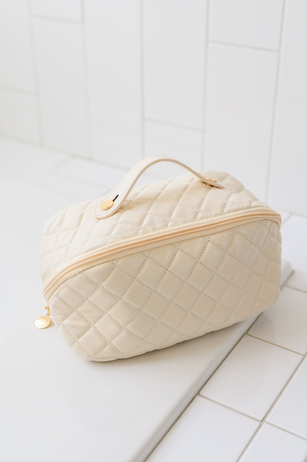 Large Capacity Quilted Makeup Bag in Cream MadreForte LLC