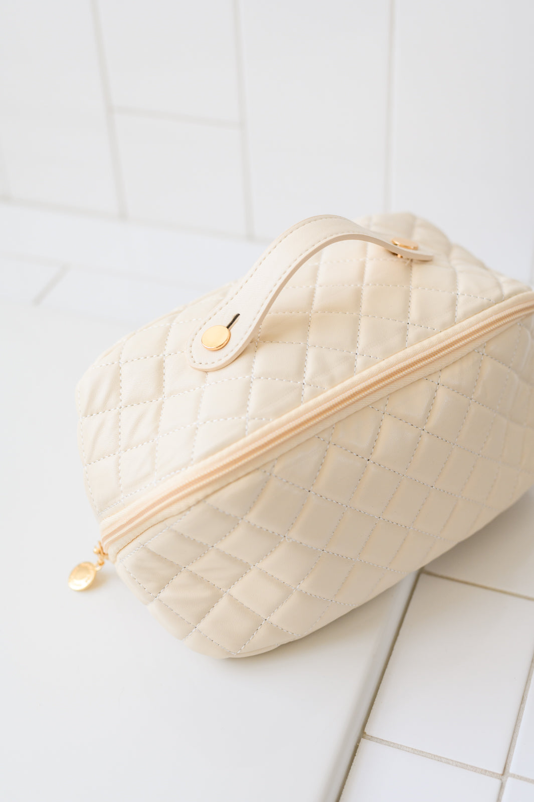 Large Capacity Quilted Makeup Bag in Cream MadreForte LLC