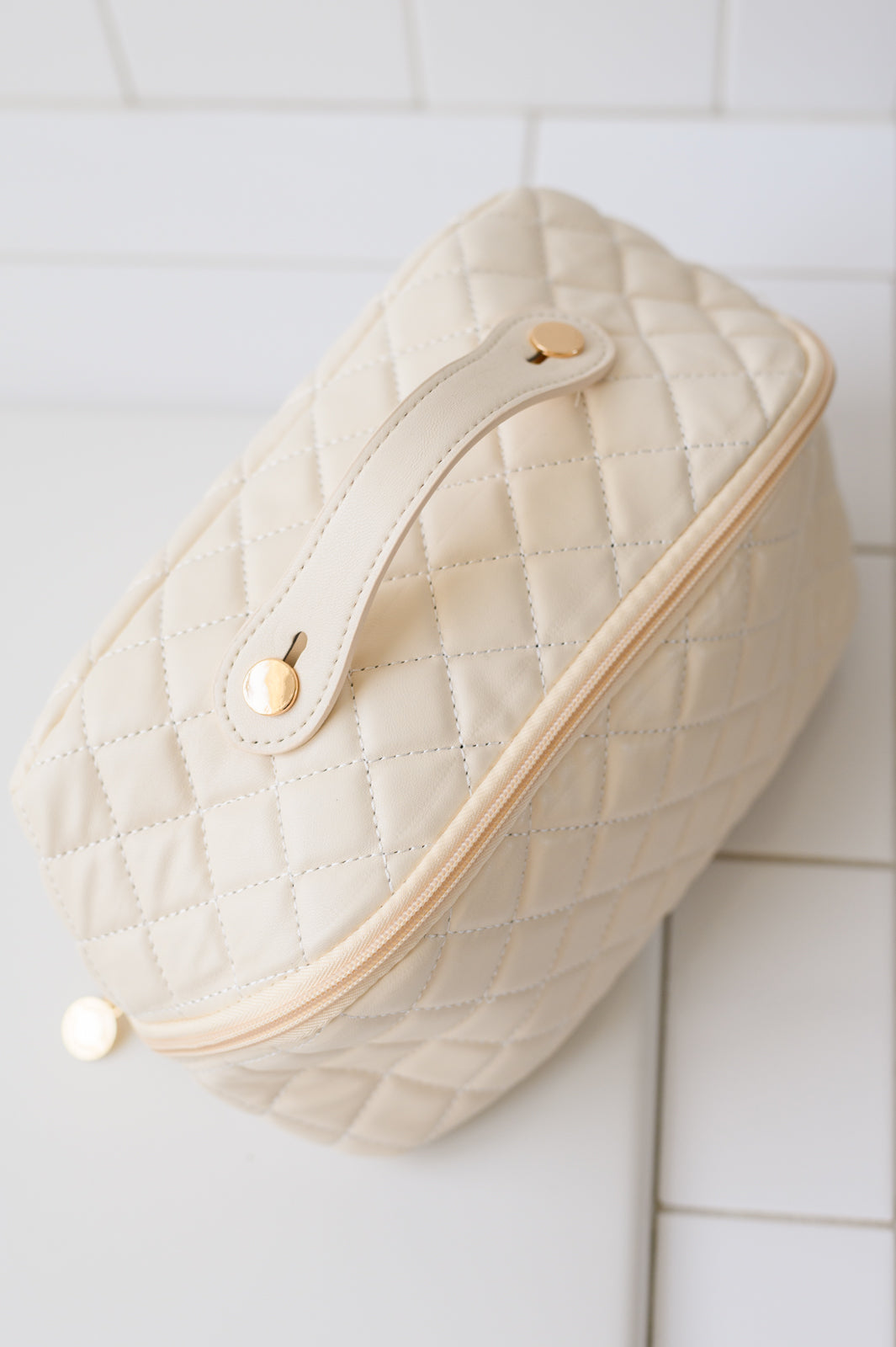 Large Capacity Quilted Makeup Bag in Cream MadreForte LLC