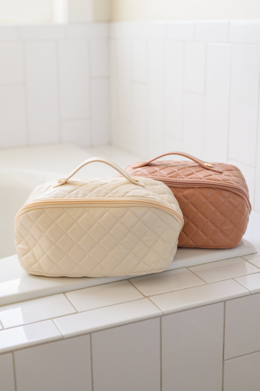 Large Capacity Quilted Makeup Bag in Cream MadreForte LLC