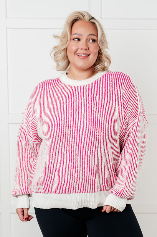 Least High Maintenance Contrast Trim Sweater in Pink MadreForte LLC