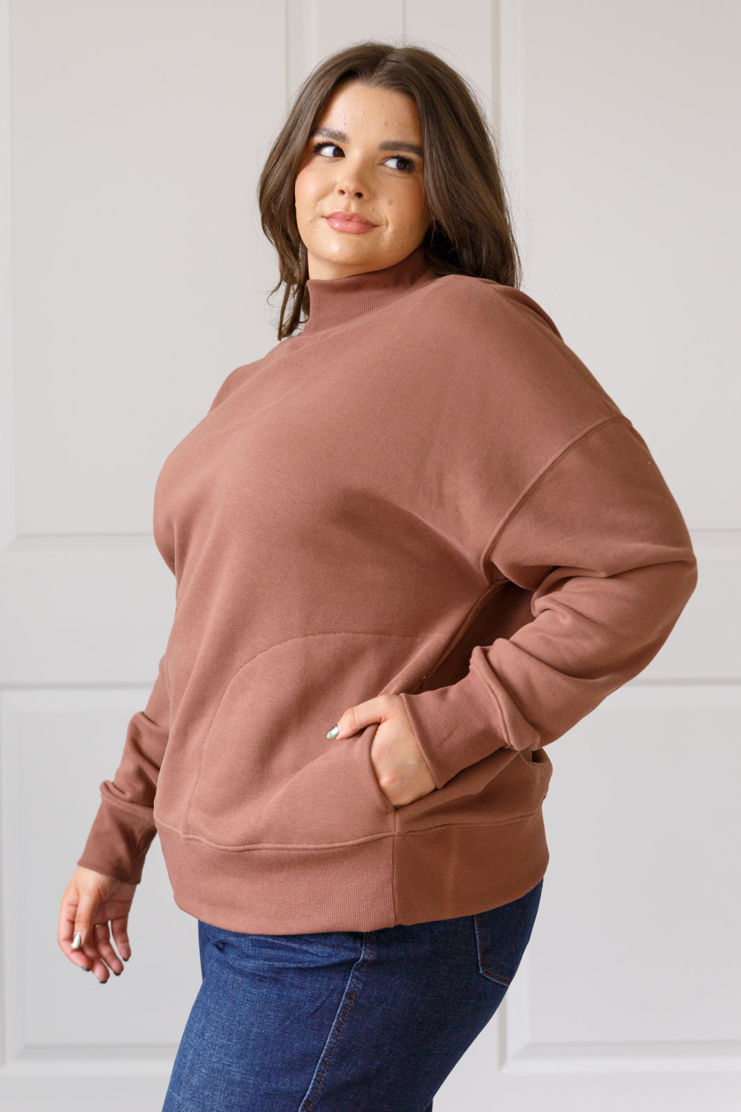 Make No Mistake Mock Neck Pullover in Cocoa MadreForte LLC