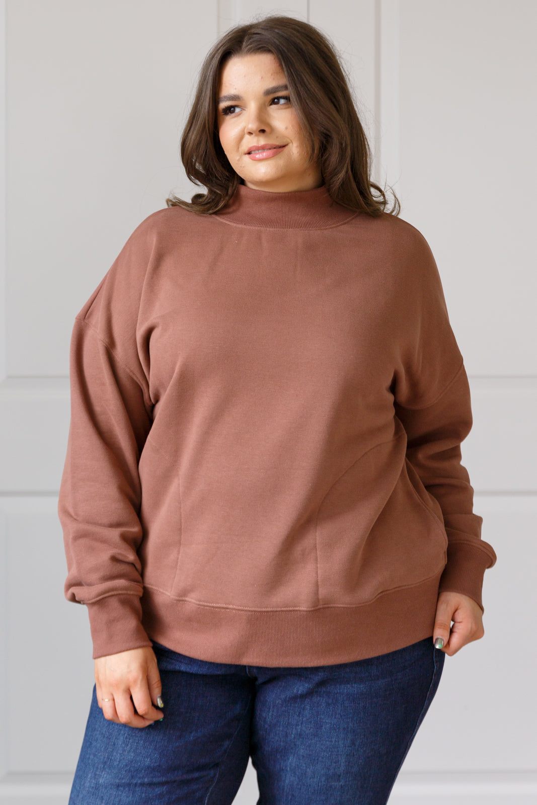 Make No Mistake Mock Neck Pullover in Cocoa MadreForte LLC