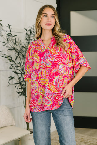 Lizzy Breeze Top in Hot Pink Paisley