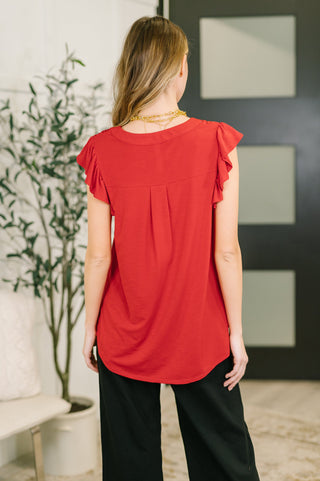 Lizzy Flutter Sleeve V-Neck Blouse in Red