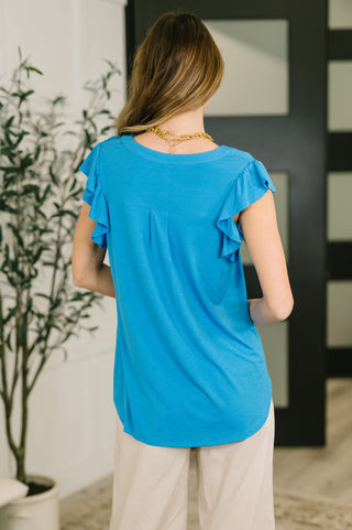 Lizzy Flutter Sleeve V-Neck Blouse in  in Aqua