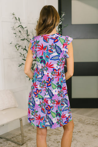 Lizzy Flutter Sleeve Dress in Multi Leaf