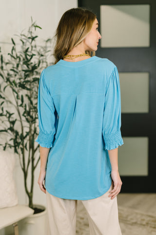 Lizzy Smock Top in Coastal Blue