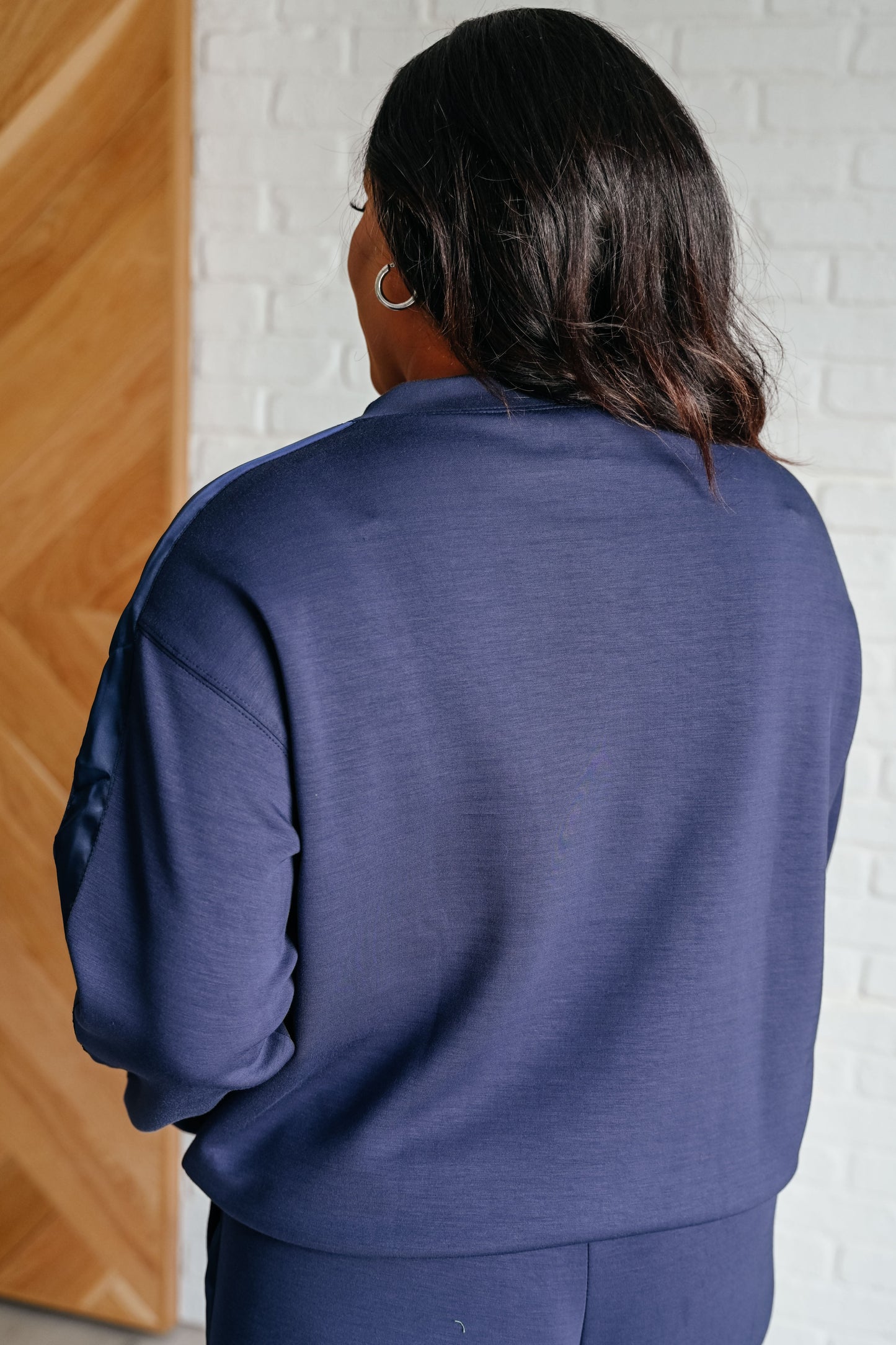 Lysa Satin Stripe Pullover in Smoky Navy MadreForte LLC