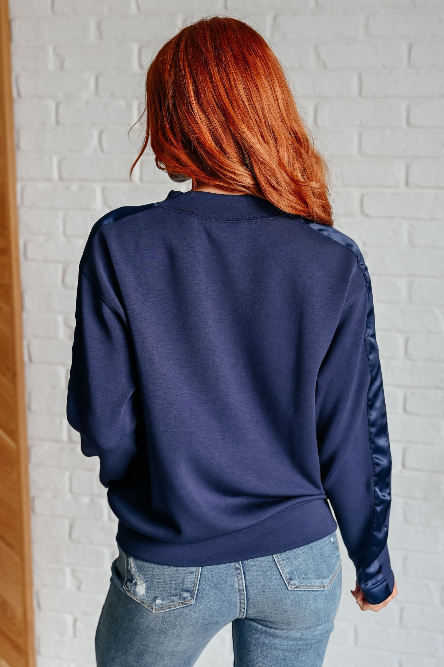 Lysa Satin Stripe Pullover in Smoky Navy MadreForte LLC