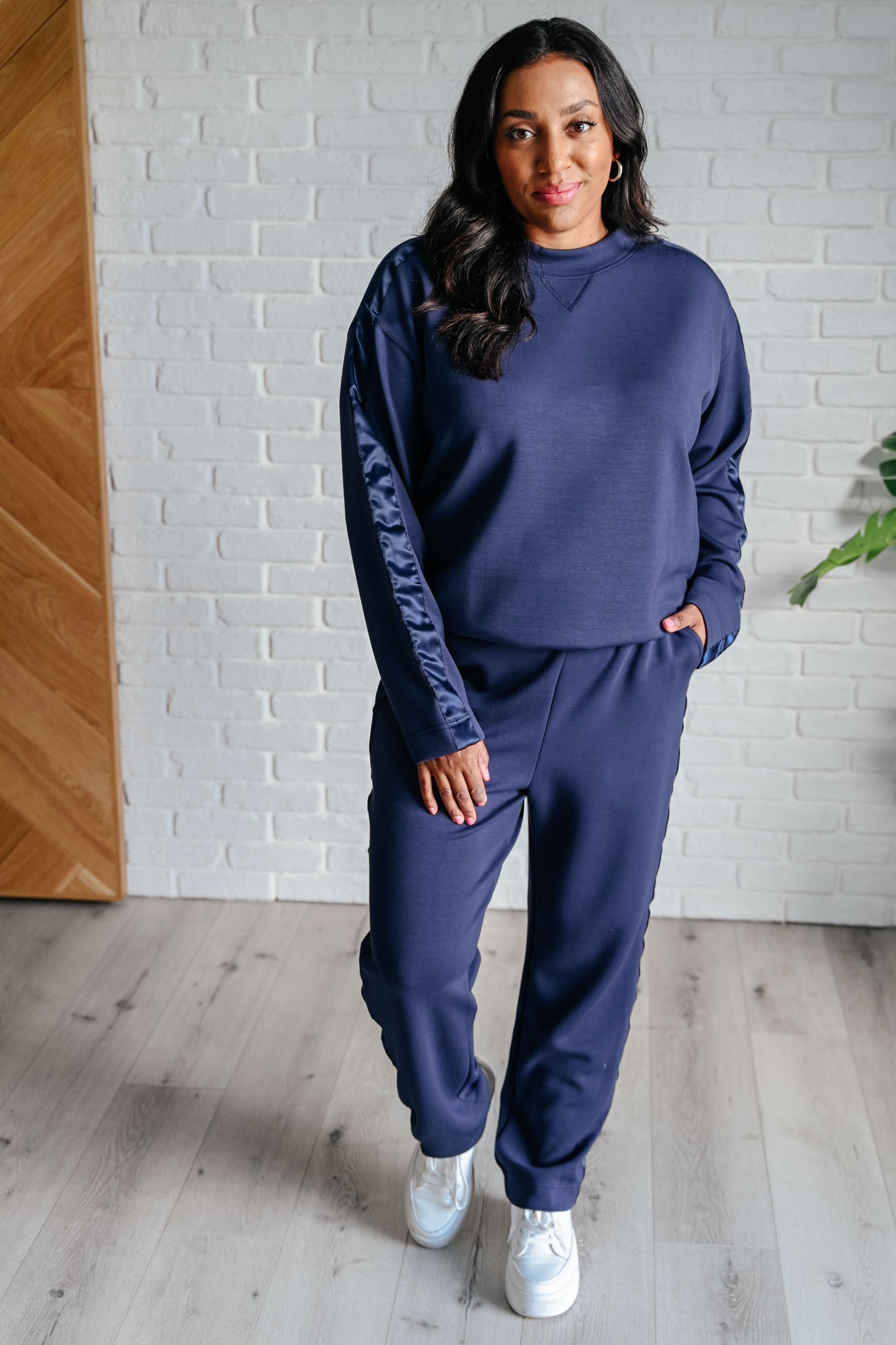 Lysa Satin Stripe Pullover in Smoky Navy MadreForte LLC