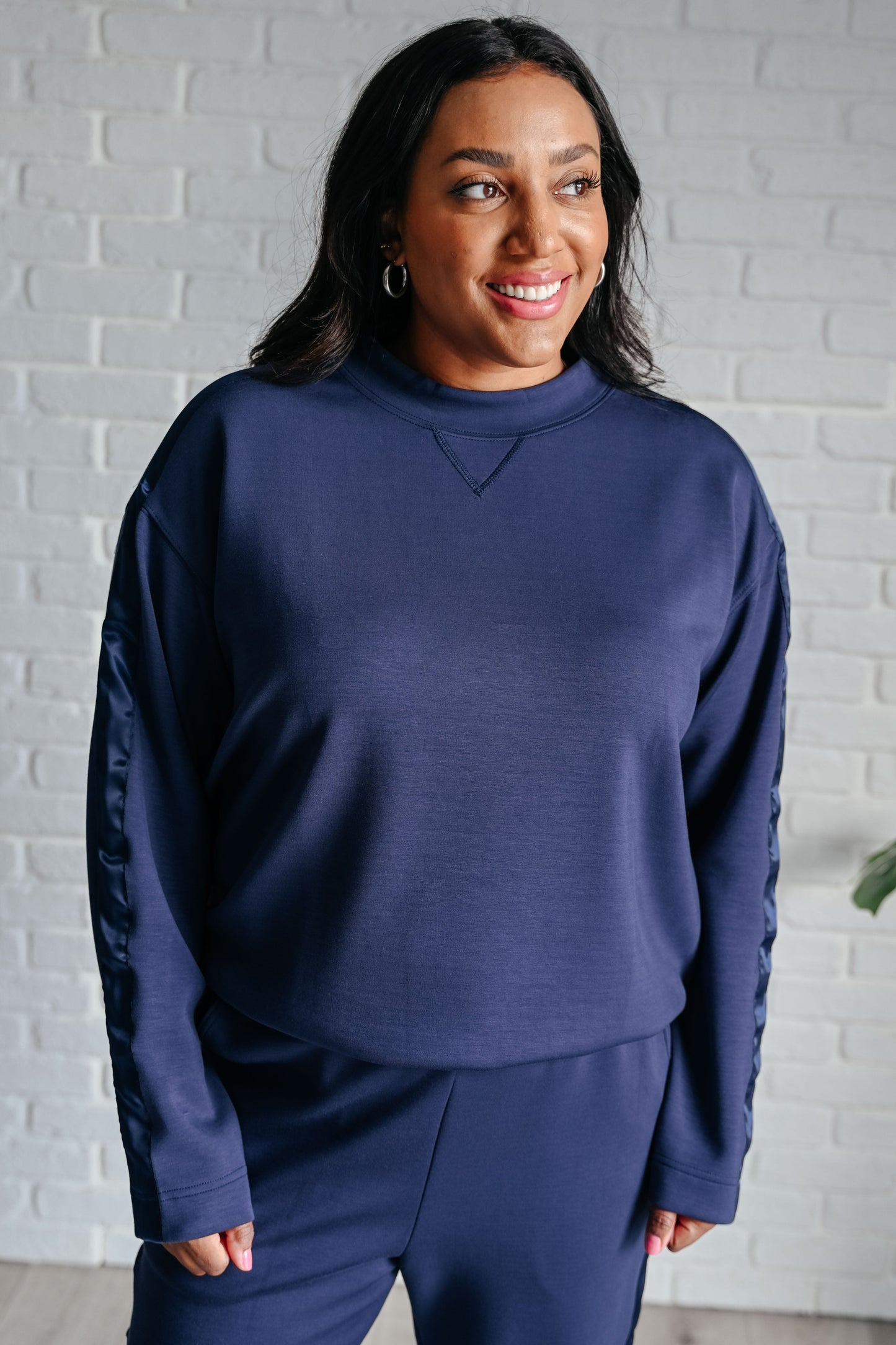 Lysa Satin Stripe Pullover in Smoky Navy MadreForte LLC