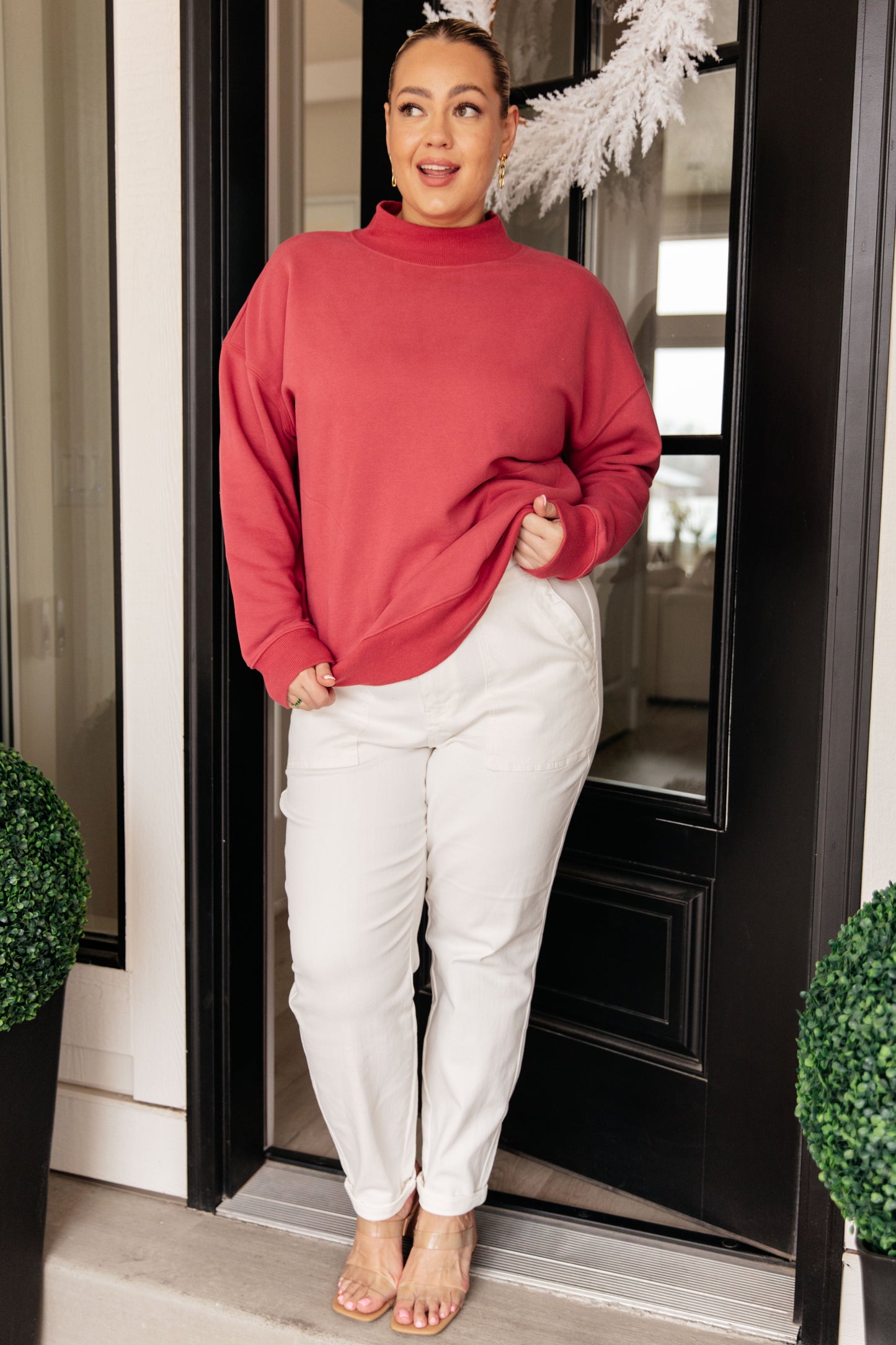 Make No Mistake Mock Neck Pullover in Cranberry MadreForte LLC