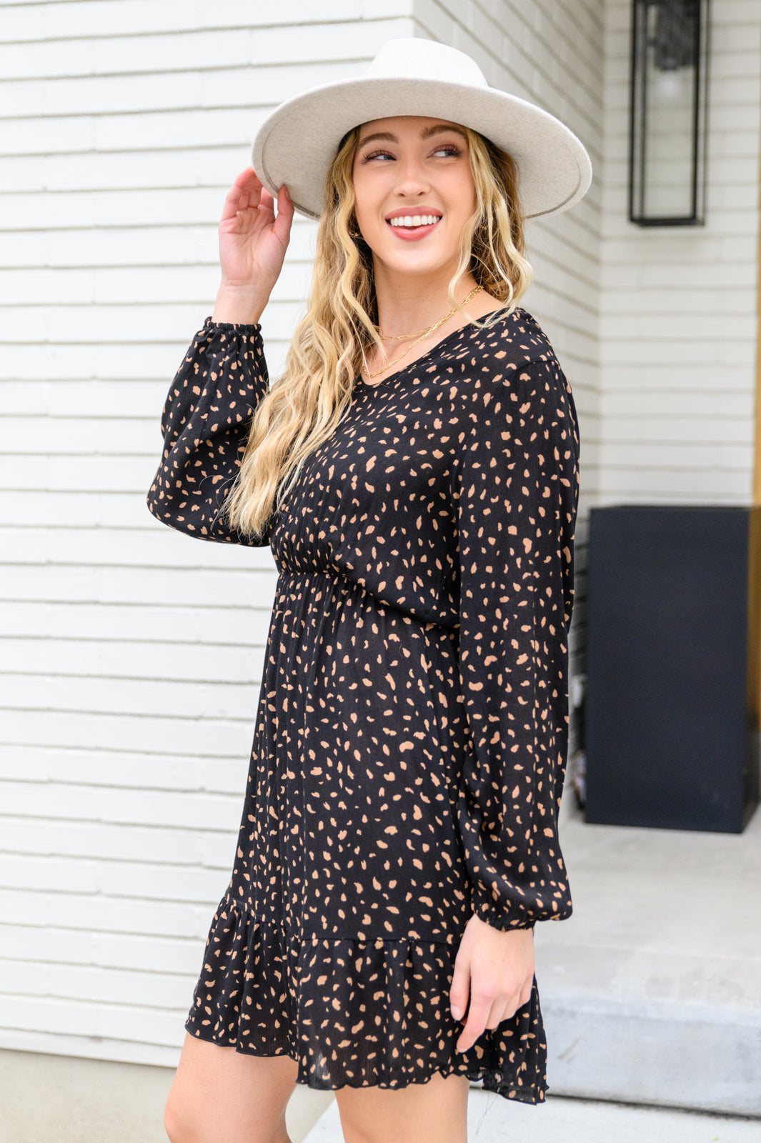 Make Your Happiness Long Sleeve Dress in Black MadreForte LLC