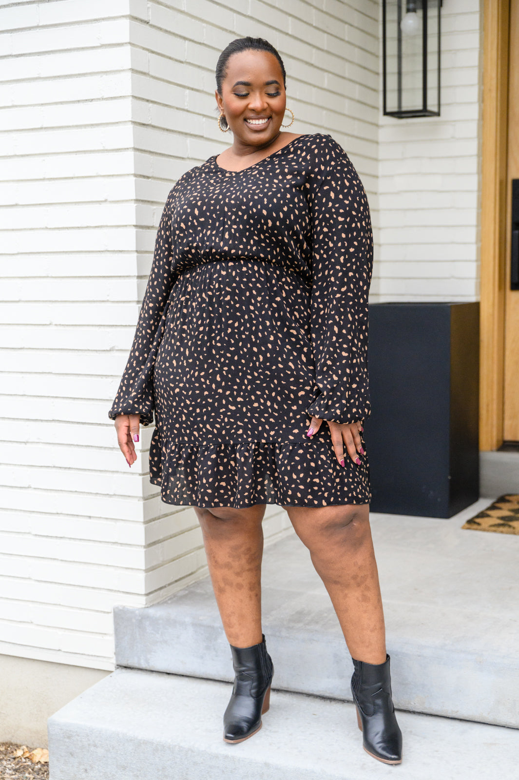 Make Your Happiness Long Sleeve Dress in Black MadreForte LLC