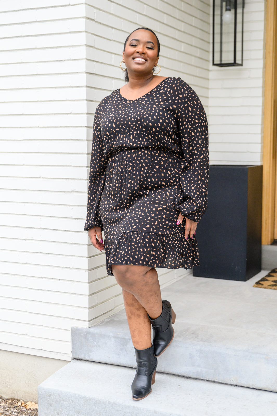 Make Your Happiness Long Sleeve Dress in Black MadreForte LLC