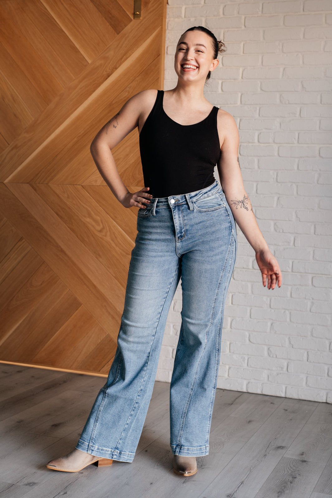 Melia High Rise Side Seam Detail Wide Leg Jeans MadreForte LLC