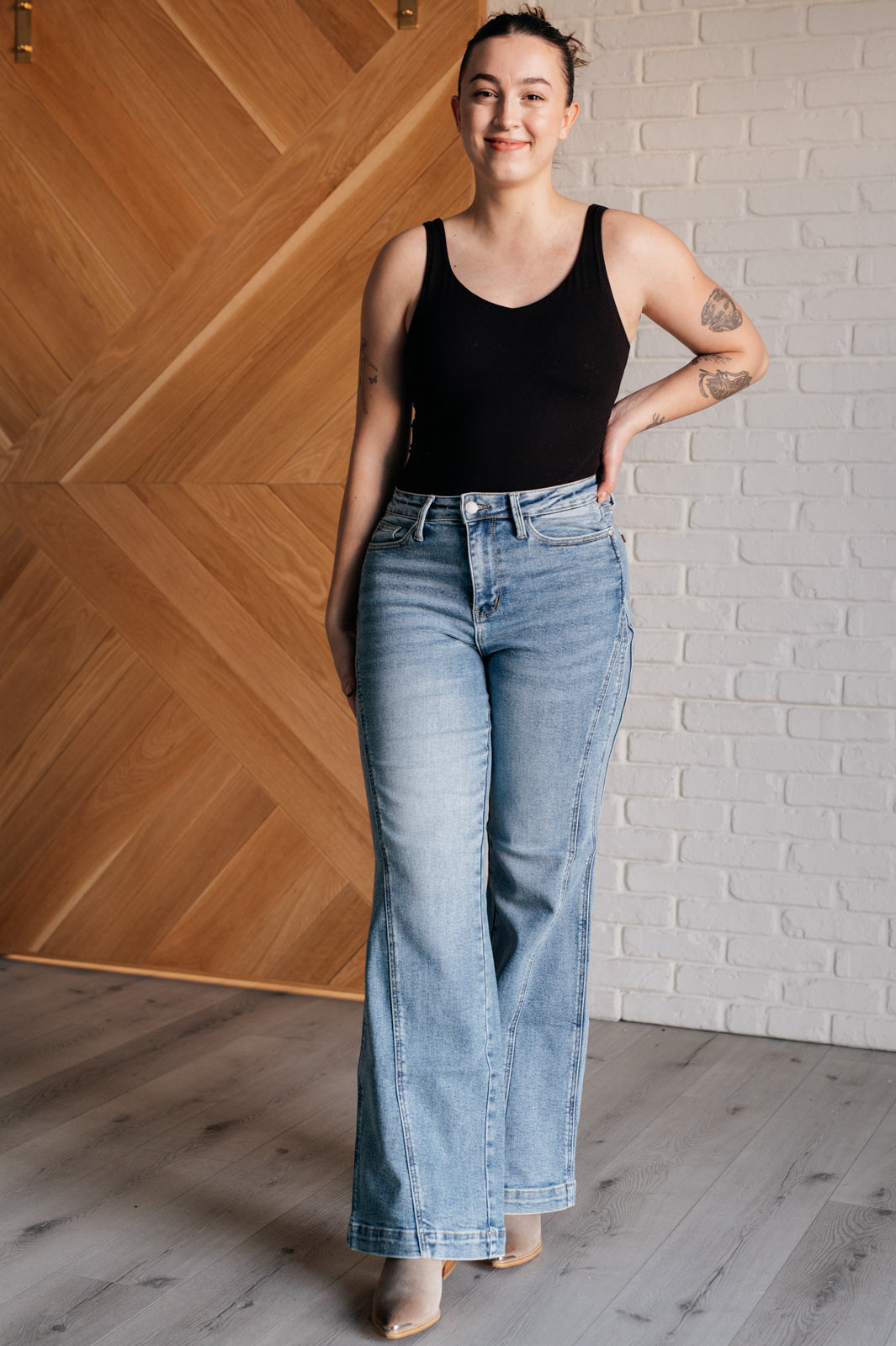 Melia High Rise Side Seam Detail Wide Leg Jeans MadreForte LLC