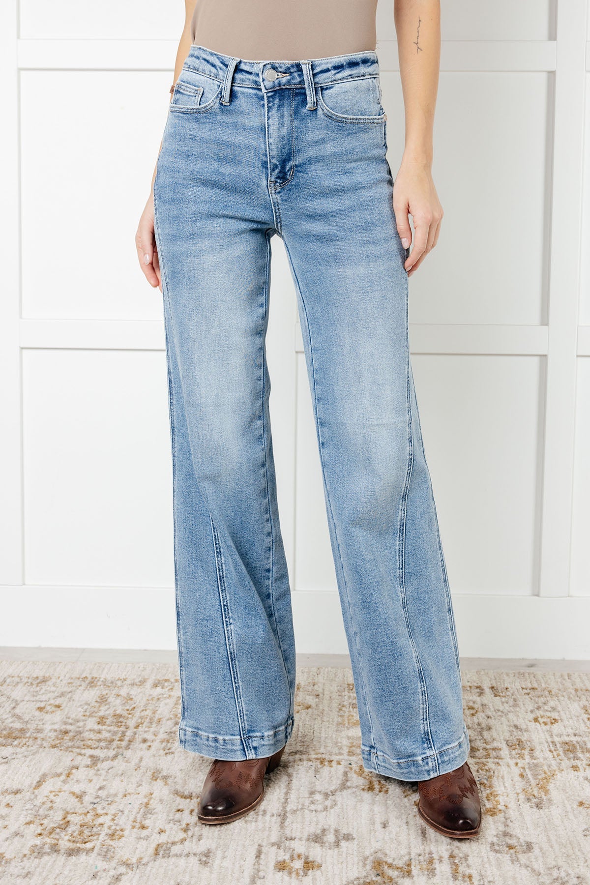 Melia High Rise Side Seam Detail Wide Leg Jeans MadreForte LLC