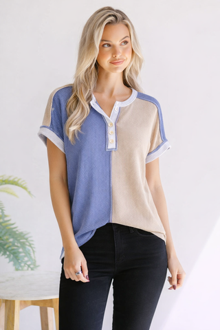 Midnight & Sand Button Top
